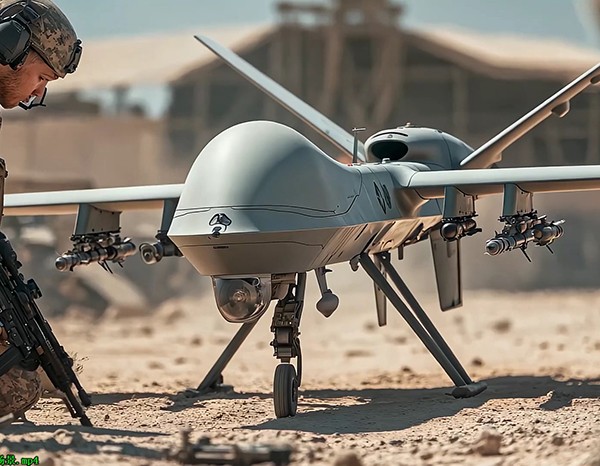 军人与军用无人机沙漠场景