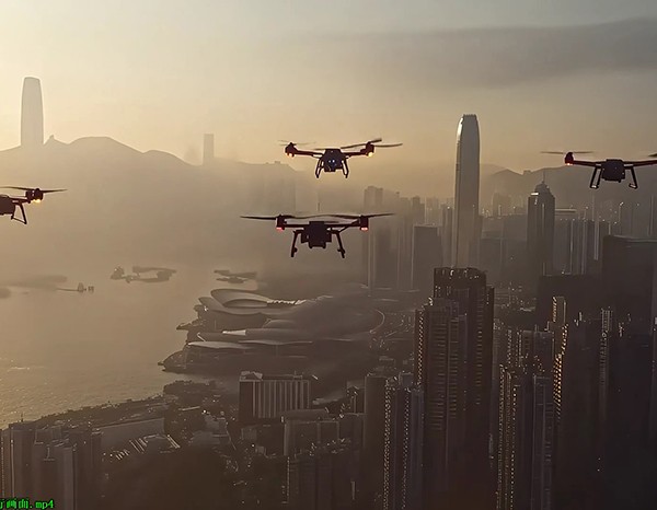 香港城市上空无人机飞行画面