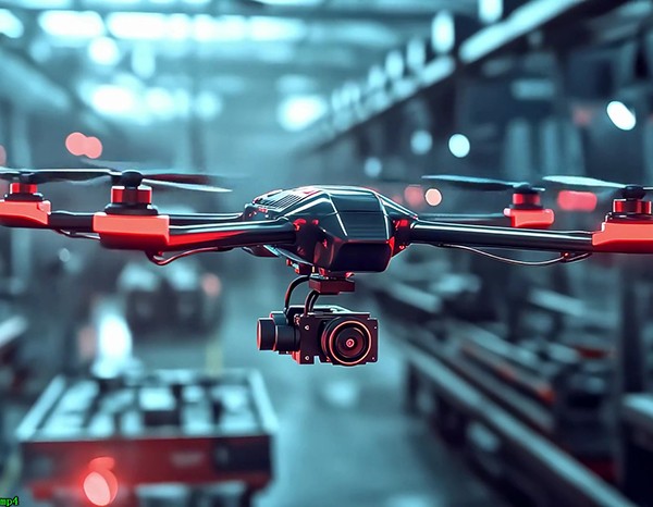 工厂内无人机飞行画面