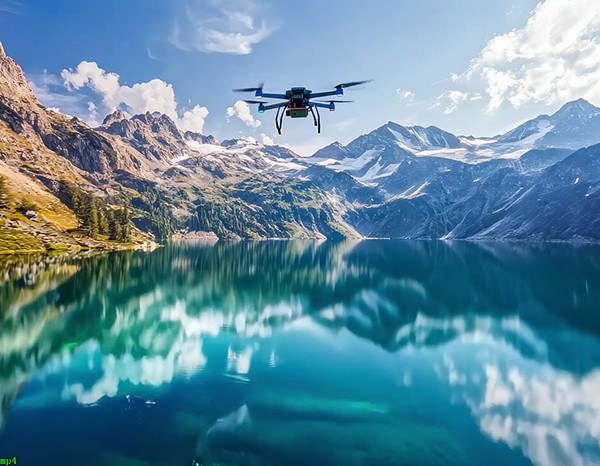 无人机飞越山水间美景