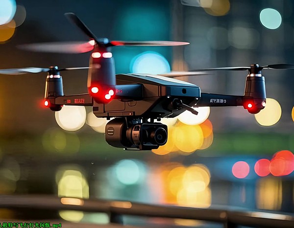 低空经济夜间飞行的无人机特写飞行灯光闪烁