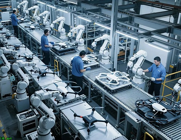 工厂无人机生产线工人作业